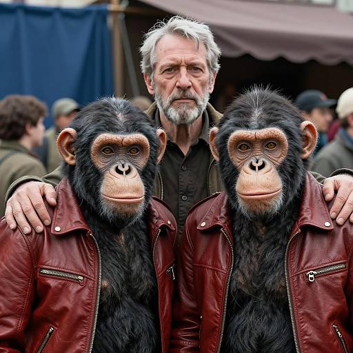 Realistic Scene with Ape Creatures and Man