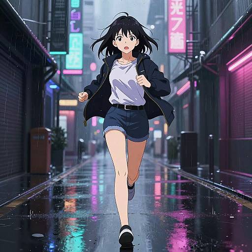Cyberpunk Anime Girl Running