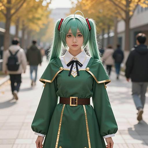Anime Girl Cosplay in Autumn Street