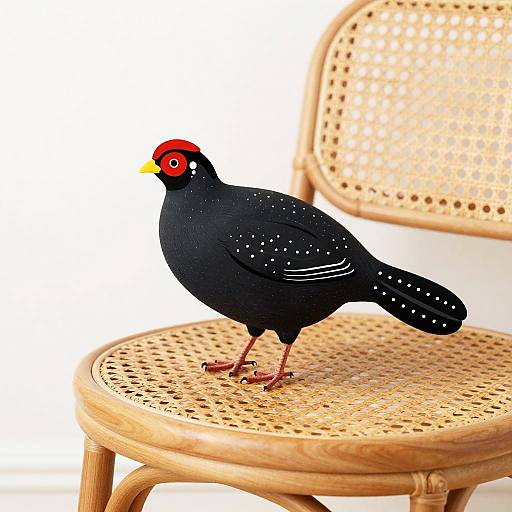 Black Quail on Woven Rattan Table