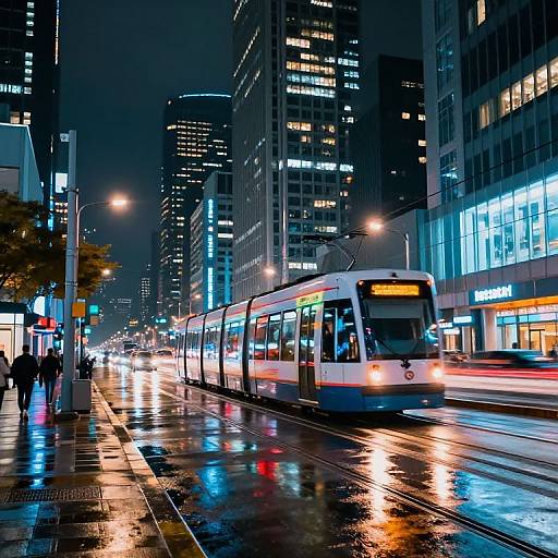 Neon Tramway Racing Through City