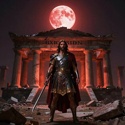 Jesus Warrior Under Blood-Red Moon