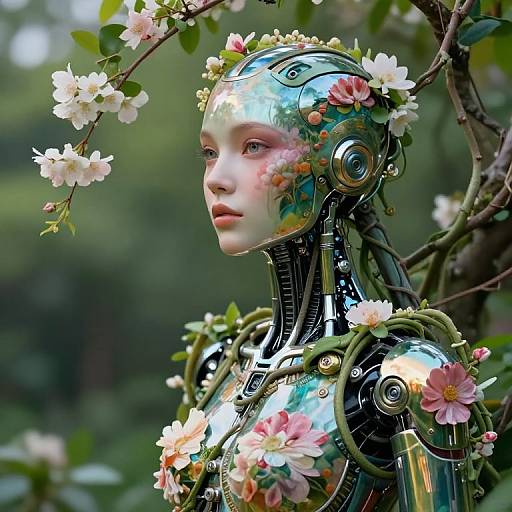 Futuristic Cyborg Blending with Nature
