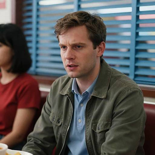 Intense Man in Cozy Diner Setting