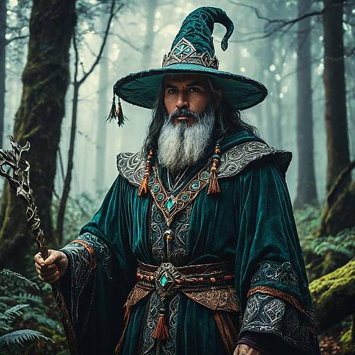 Ancient Forest Mage in Enchanted Woodland