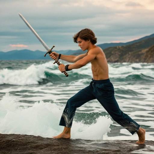 Dynamic Sunset Swordfight by the Ocean