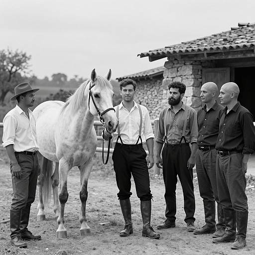 Rustic Outdoor Scene with Men and Horse