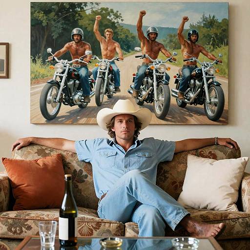 Relaxed Cowboy Reclining in Artistic Setting