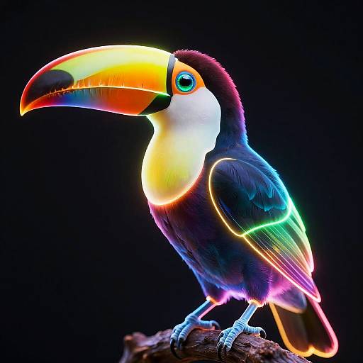 Neon Rainbow Glowing Tropical Toucan