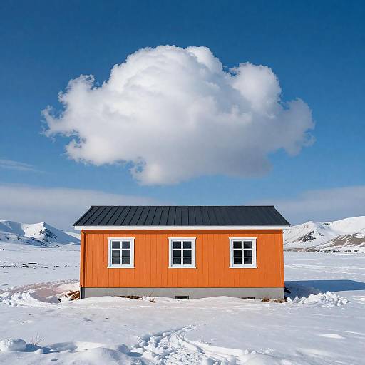 Orange Cabin Beneath Cloud-like Snow Formation