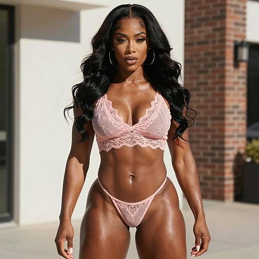 Confident Muscular Woman in Lace