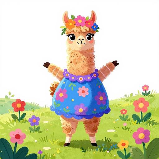 Whimsical Anthropomorphic Llama Illustration