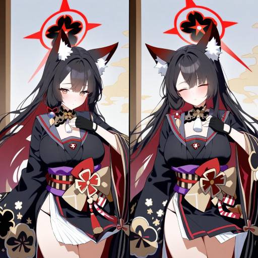 Anime Girl with Fox Ears in Kimono