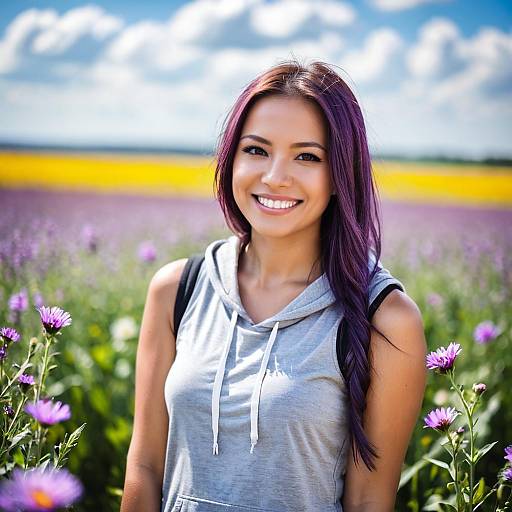 Smiling Girl in Flower Field