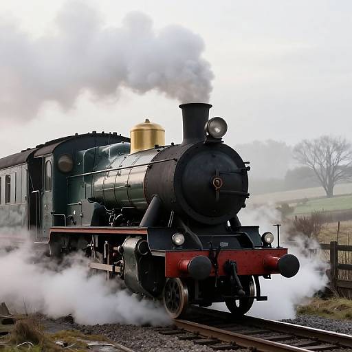 Vintage Steam Engine Train in Rustic Countryside