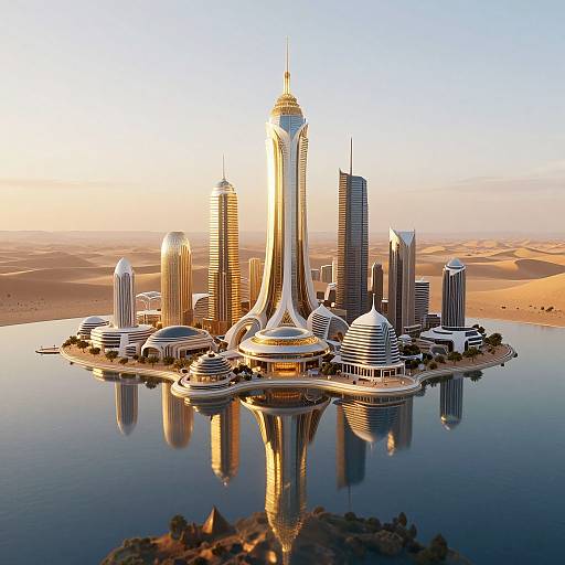 Futuristic Floating Metropolis at Golden Hour