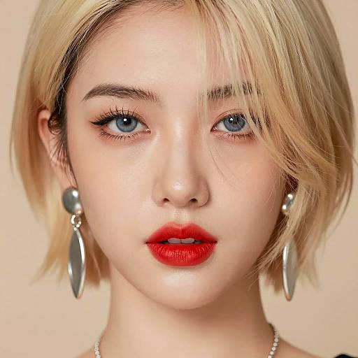 Close-up Portrait of Blonde Woman with Red Lipstick