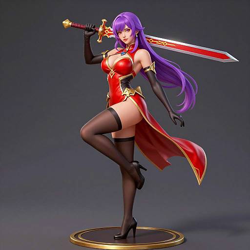 Confident Warrior Woman with Purple Hair