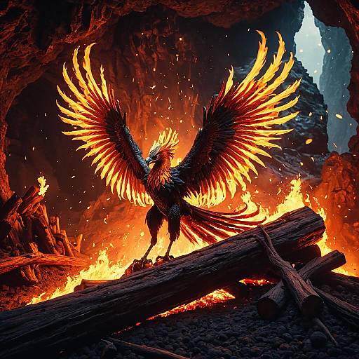 Ember Phoenix in a Volcanic Cave