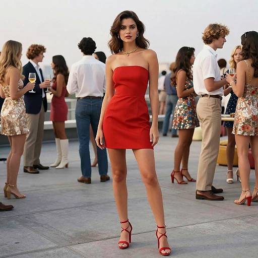 Chic Woman at 1970s Rooftop Party