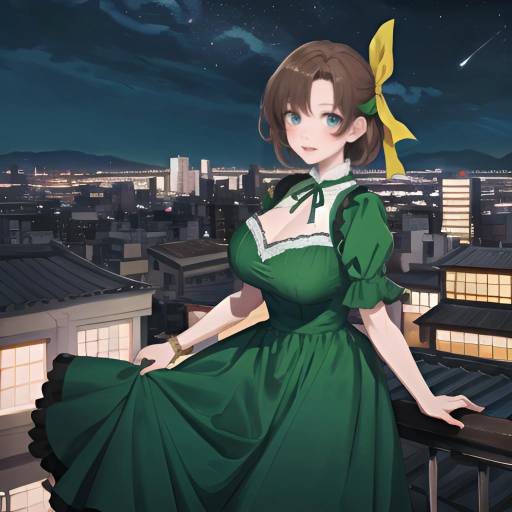 Aesthetic Anime Girl on Rooftop at Night