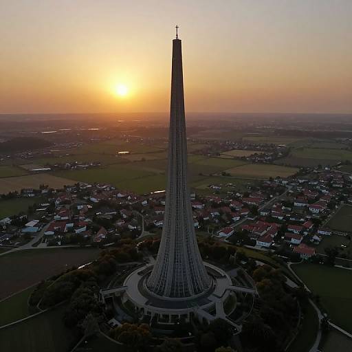 Surreal Twilight Tower Over Countryside
