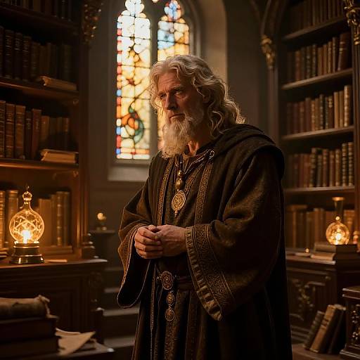 Ancient Scholar Nicholo in Ornate Library