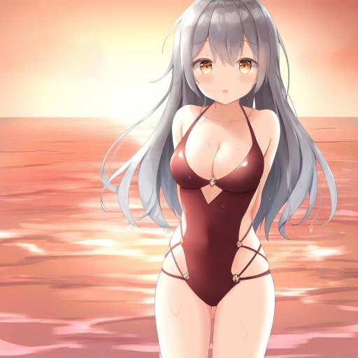 Anime Girl in Swimsuit at Sunset