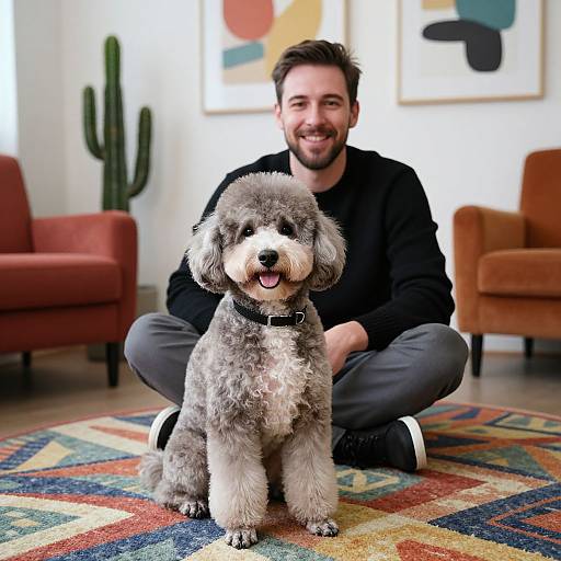 Cozy Living Room with Man and Poodle