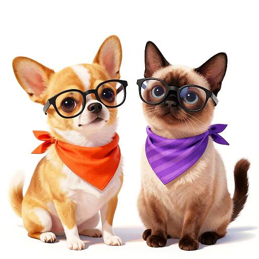 Charming Cartoon Chihuahua and Siamese Cat