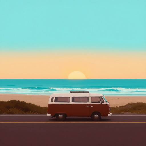 Retro Camper Van at Midsummer Beach