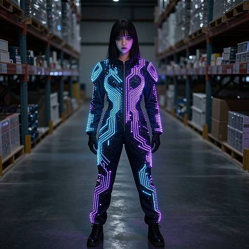 Neon LED Costume in Futuristic Warehouse
