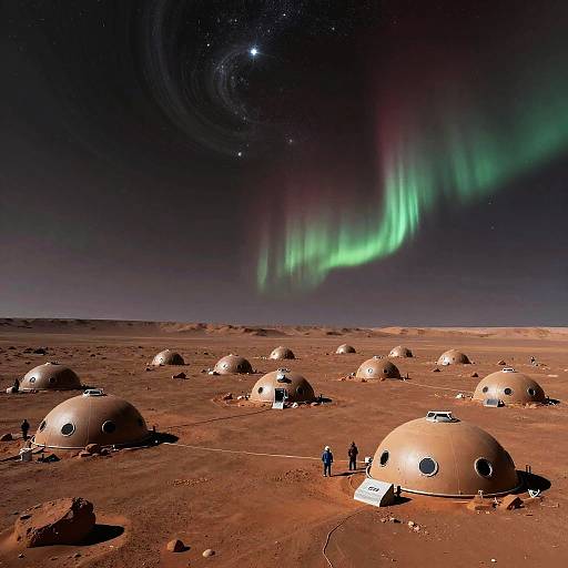 Mars Colony Under Aurora Sky