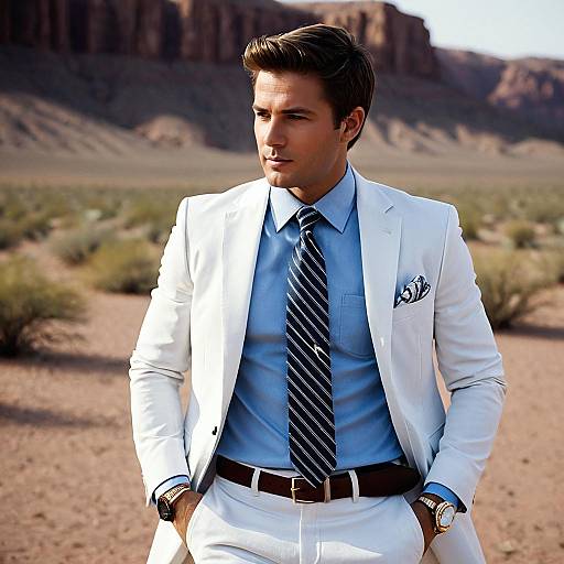 Man in White Suit in Desert