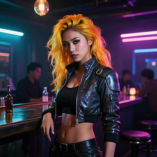 Cyberpunk Samurai in Neon Nightclub