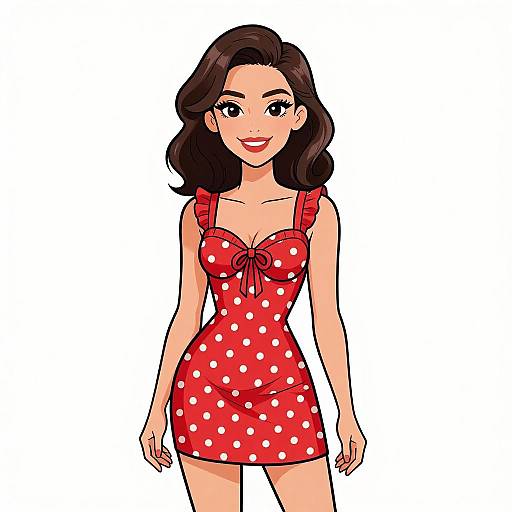 Retro Smiling Woman in Red Polka Dress
