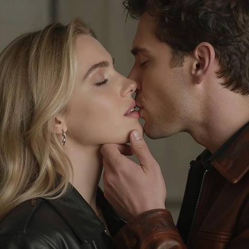 Passionate Kiss in Dim Lighting