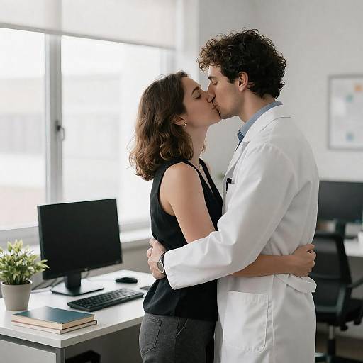 Passionate Office Kiss by Window Light