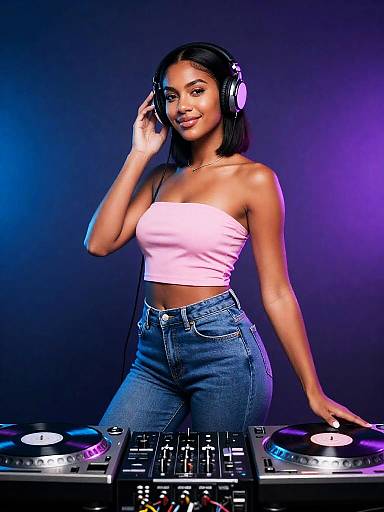 Stylish Female DJ with Turntables