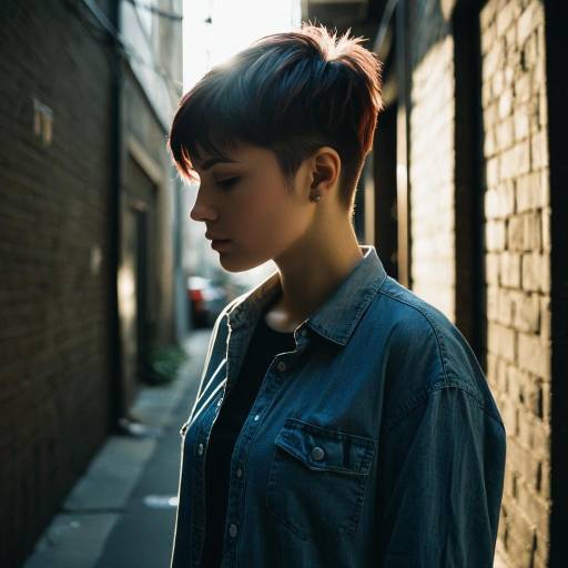 Youthful Woman with Undercut Pixie Hairstyle in Urban Alley