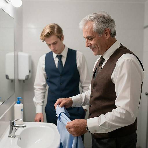 Two Men Getting Ready in Bathroom