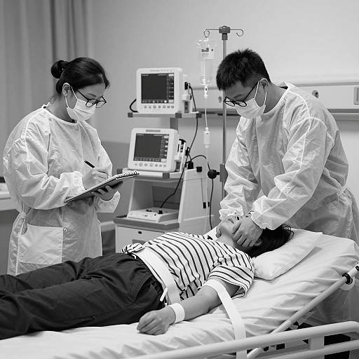 Intense Hospital Scene: Black and White Image