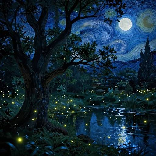 Moonlit Enchanted Nocturnal Landscape