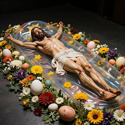 Performance Art Jesus with Holy Eggs
