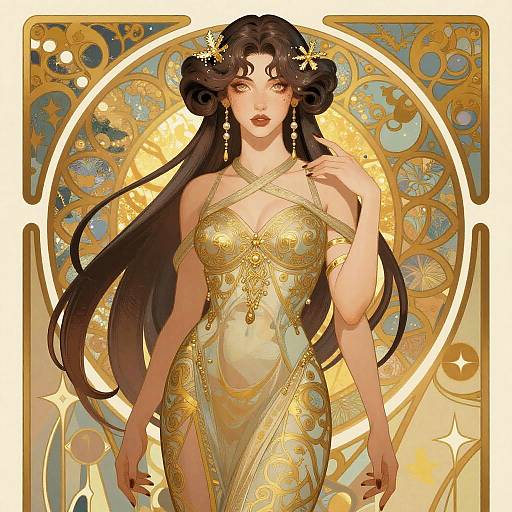 Art Nouveau Cyberpunk Woman Illustration