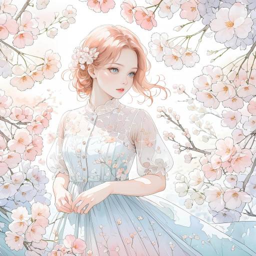 Delicate Watercolor Portrait of Young Woman