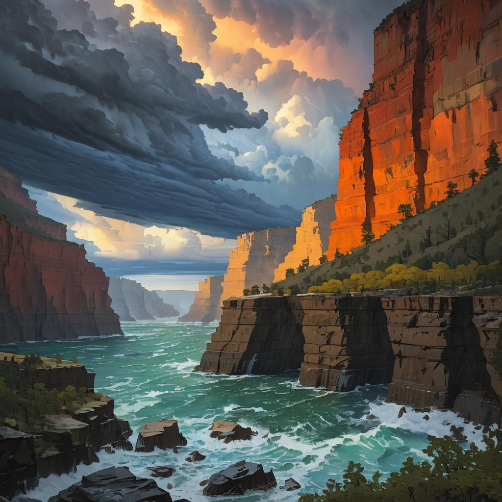 Dramatic Stormy Cliffs in Vibrant Colors