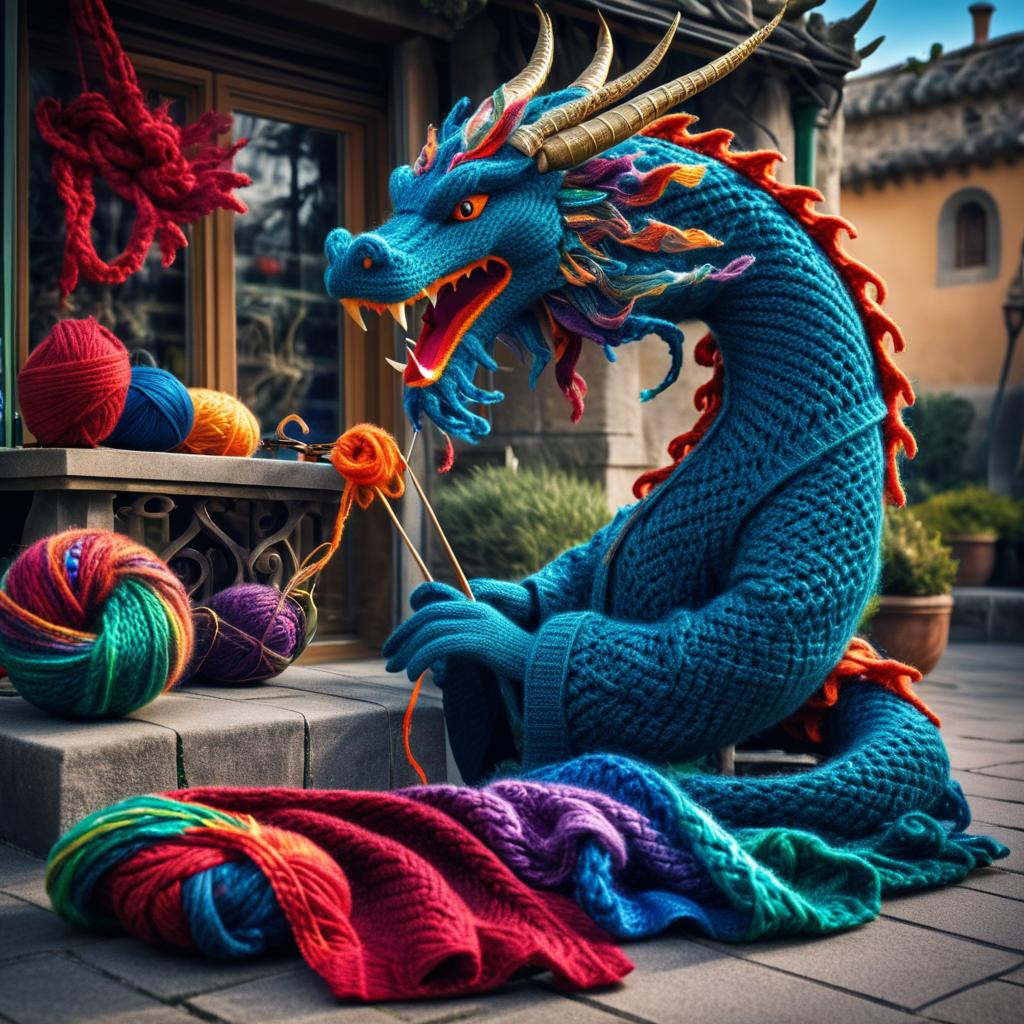 Surreal Dragon Knitting a Scarf