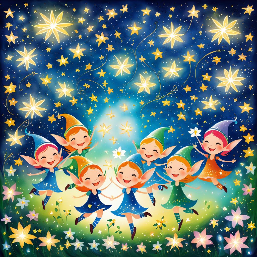 Cheerful Elves in a Magical Garden