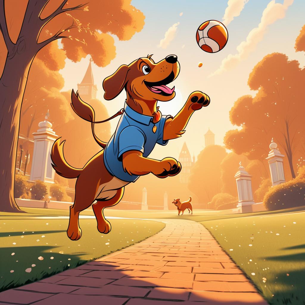 Whimsical Dog Fetch Illustration Poster